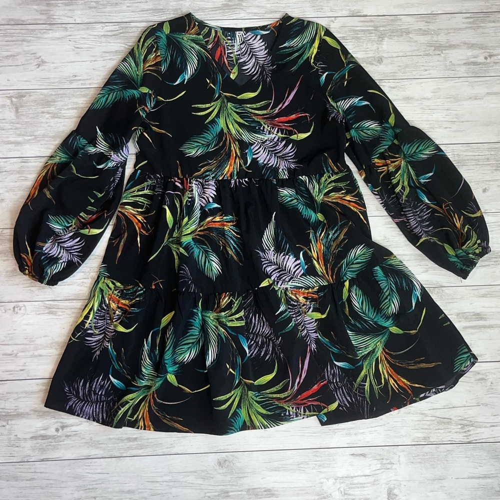 Black Long Sleeved Floral Dress Size Medium